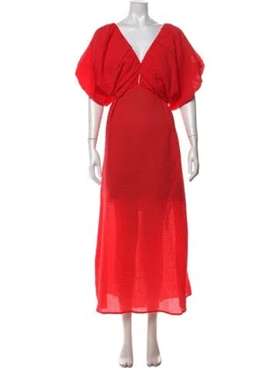 Pre-owned Mother Of Pearl V-neck Midi Length Dress In Red