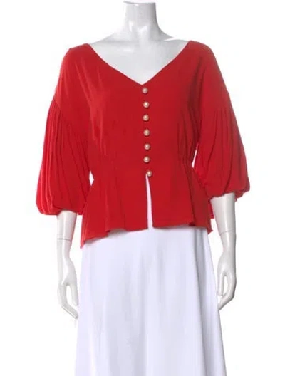 Pre-owned Mother Of Pearl V-neck Three-quarter Sleeve Blouse In Red