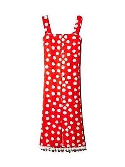 Pre-owned Mother Of Pearl Womens Red Slitted Tie Polka Dot Sleeveless Square Neck Dress 0