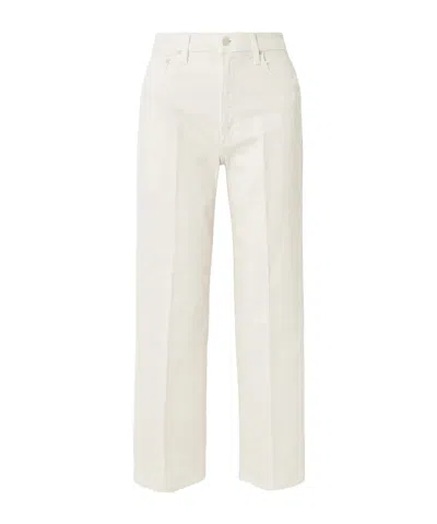 Mother Kick Denim Trousers Belt Loops Wide Leg In White