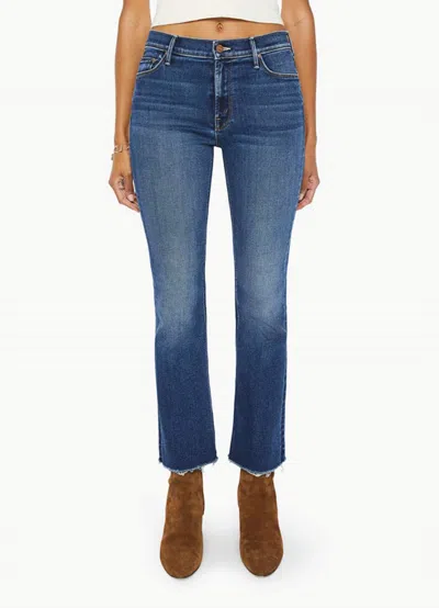 Mother Outsider Ankle Fray Flare Jeans In Uncharted Waters In Blue