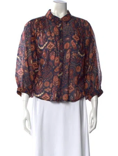 Pre-owned Mother Paisley Print Three-quarter Sleeve Blouse In Blue