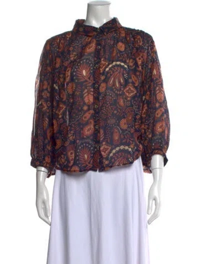 Pre-owned Mother Paisley Print Three-quarter Sleeve Blouse In Blue