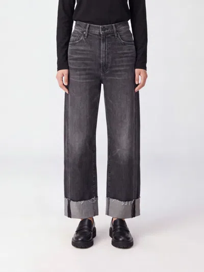 Mother The Half Pipe Ankle Cuff Fray High-rise Barrel-leg Jeans In Black