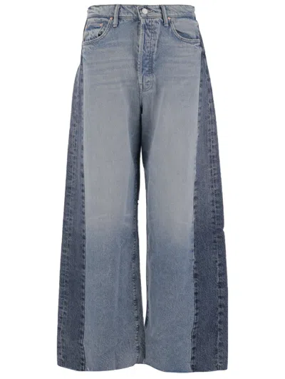Mother Patchwork Denim Jeans With Classic Five-pocket Design And Wide Fit In Blue