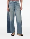 Mother The Pipe Dream Button Sneak Fray Distressed High-rise Wide-leg Jeans In Blue