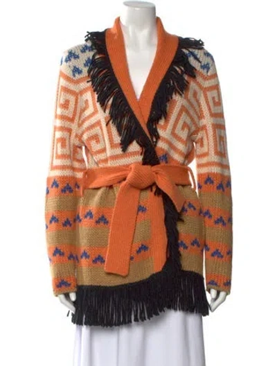 Pre-owned Mother Patterned Open Front Sweater In Orange
