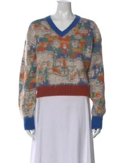 Pre-owned Mother Patterned V-neck Sweater In Multi