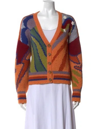 Pre-owned Mother Patterned V-neck Sweater In Orange