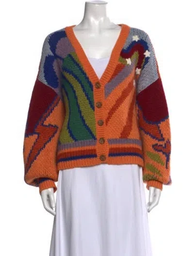 Pre-owned Mother Patterned V-neck Sweater W/ Tags In Orange