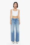 Mother Petites The Lil Dodger Button Sneak Wipeout Jeans In Blue