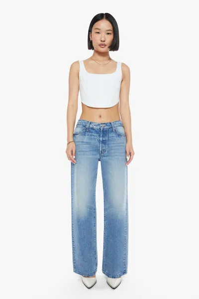 Mother Petites The Lil Dodger Button Sneak Wipeout Jeans In Blue