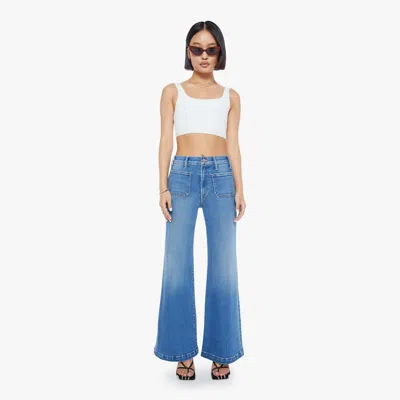 Mother Petites The Lil Hustler Roller Patch Pocket Sneak Piece By Piece Jeans In Blue