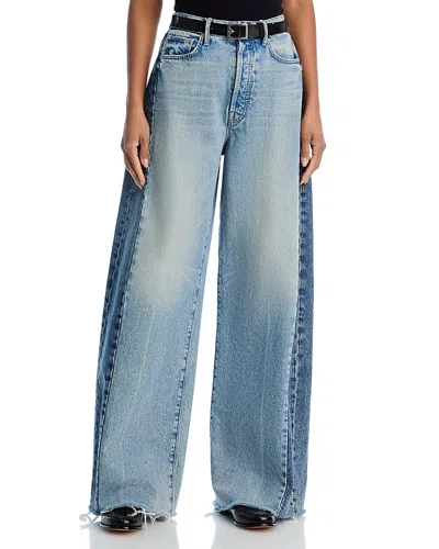 Mother Pipe Dream Button Sneak Fray Jeans In Blinded By The Dark In Blue