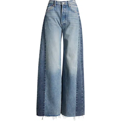 Mother Pipe Dream Button Sneak High Waist Fray Hem Wide Leg Jeans In Blue