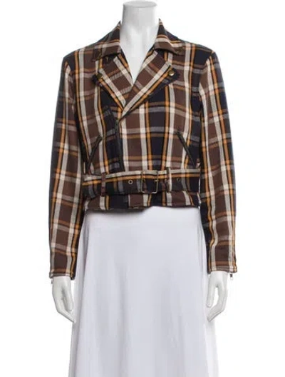 Pre-owned Mother Plaid Print Biker Jacket In Brown