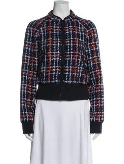 Pre-owned Mother Plaid Print Bomber Jacket In Blue