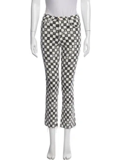 Pre-owned Mother Plaid Print Flared Pants In White