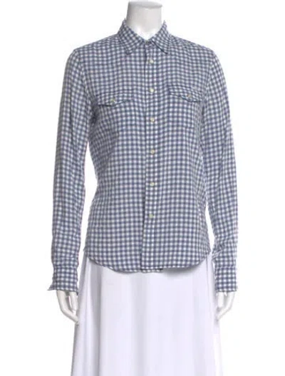 Pre-owned Mother Plaid Print Long Sleeve Button-up Top In Blue