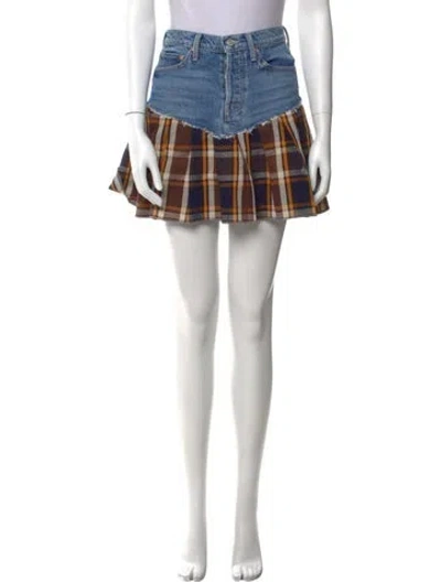 Pre-owned Mother Plaid Print Mini Skirt In Blue
