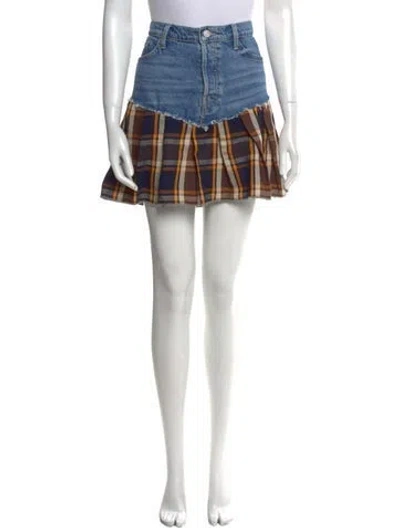 Pre-owned Mother Plaid Print Mini Skirt In Blue