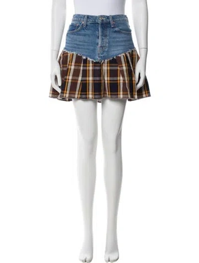 Pre-owned Mother Plaid Print Mini Skirt In Blue