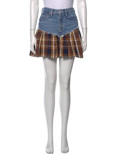 Pre-owned Mother Plaid Print Mini Skirt In Blue