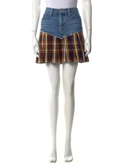 Pre-owned Mother Plaid Print Mini Skirt W/ Tags In Blue