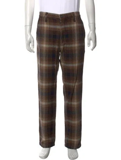 Pre-owned Mother Plaid Print Pants In Brown