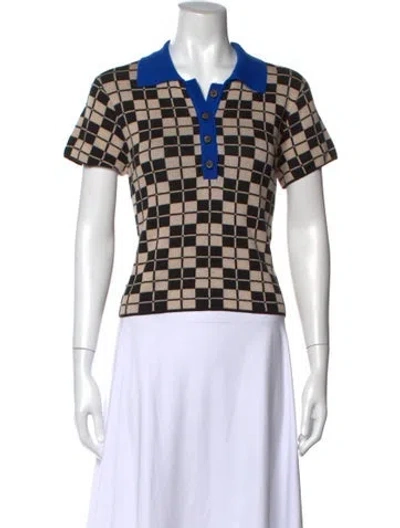 Pre-owned Mother Plaid Print Short Sleeve Polo In Black