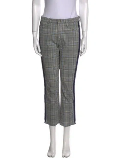 Pre-owned Mother Plaid Print Straight Leg Pants In Blue