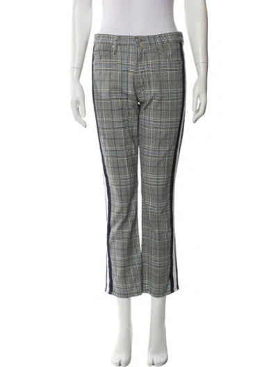 Pre-owned Mother Plaid Print Straight Leg Pants In Blue