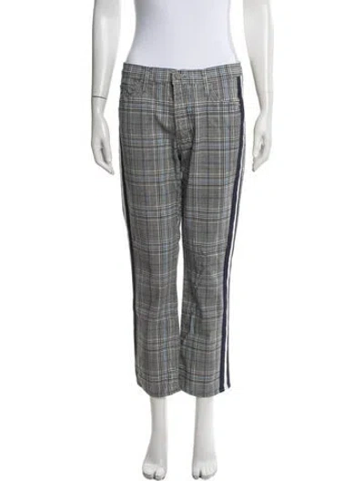 Pre-owned Mother Plaid Print Straight Leg Pants In Grey