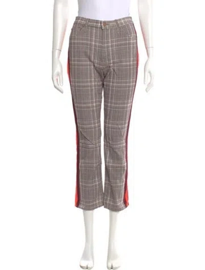 Pre-owned Mother Plaid Print Straight Leg Pants In Neutral