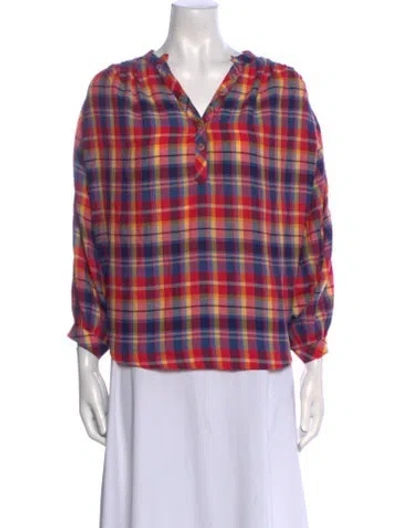 Pre-owned Mother Plaid Print V-neck Blouse In Multi