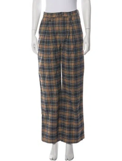 Pre-owned Mother Plaid Print Wide Leg Pants In Green