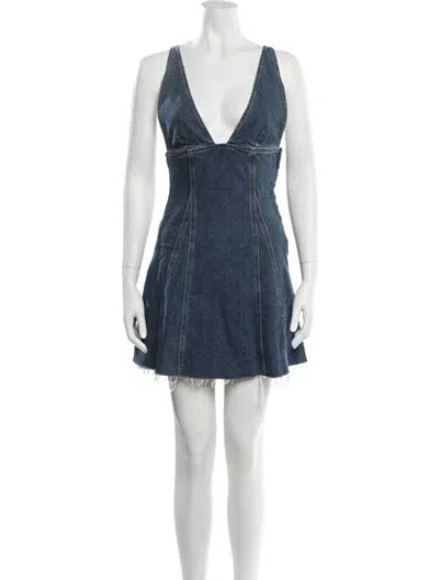 Pre-owned Mother Plunge Neckline Mini Dress In Blue