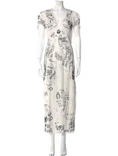 Pre-owned Mother Printed Long Dress In White