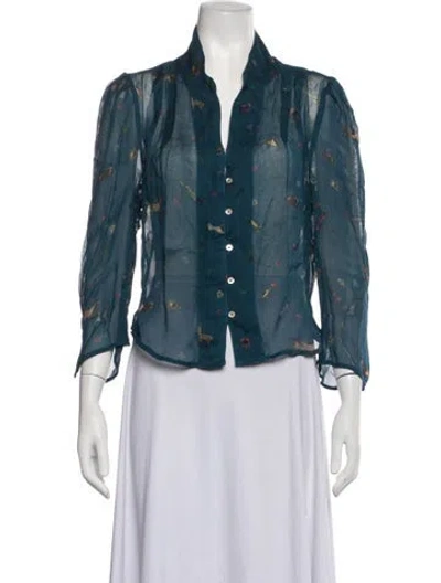 Pre-owned Mother Printed Long Sleeve Blouse In Blue