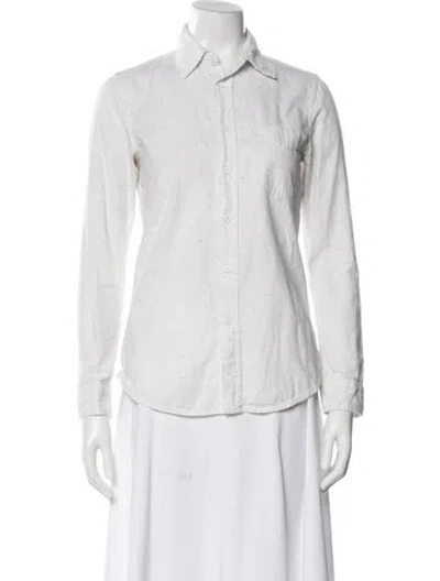 Pre-owned Mother Printed Long Sleeve Button-up Top In White