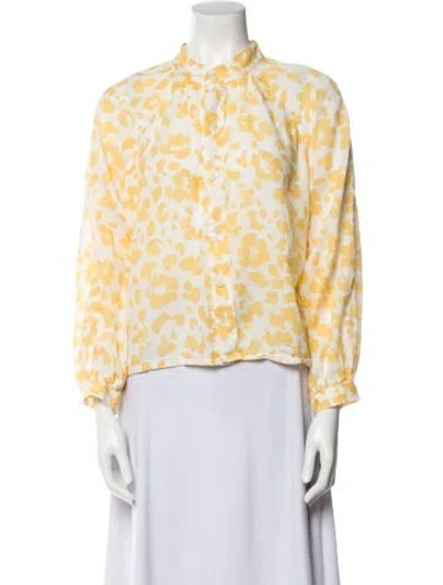 Pre-owned Mother Printed Mock Neck Blouse In White