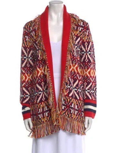 Pre-owned Mother Printed Open Front Sweater In Red