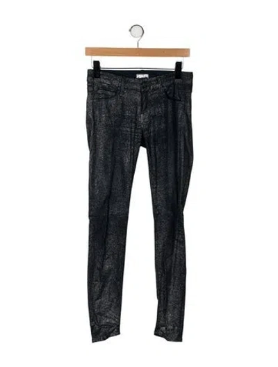 Pre-owned Mother Printed Skinny Leg Pants In Black