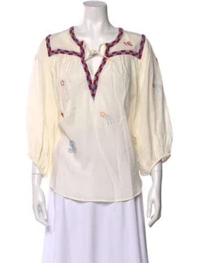 Pre-owned Mother Printed Tie Neck Blouse In Neutral