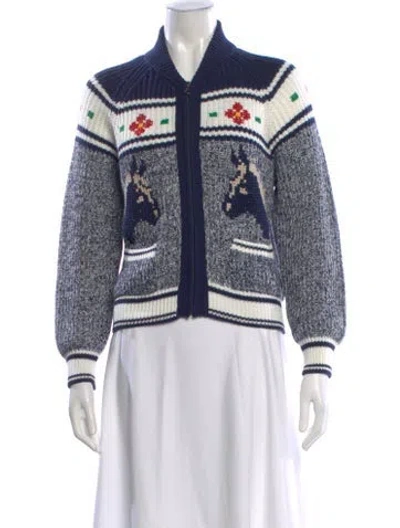Pre-owned Mother Printed V-neck Sweater In Blue