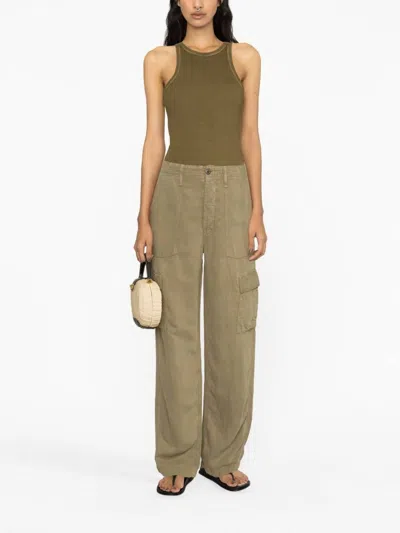 Mother The Private Lyocell And Linen-blend Cargo Trousers In Green