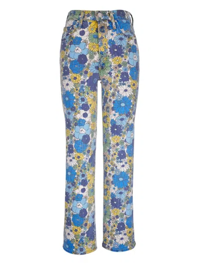 Mother Rambler Floral-print Jeans In Blue