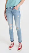 Mother The Rascal Ankle Undone Distressed Mid-rise Slim-leg Jeans In Multi