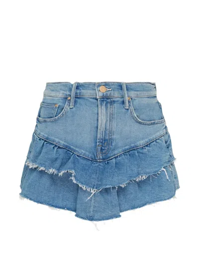 Mother Ruffle My Feathers Denim Mini Skirt In Blue