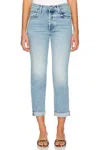 Mother Scrapper Cuff Ankle Fray Jean In Sneak Peak In Blue